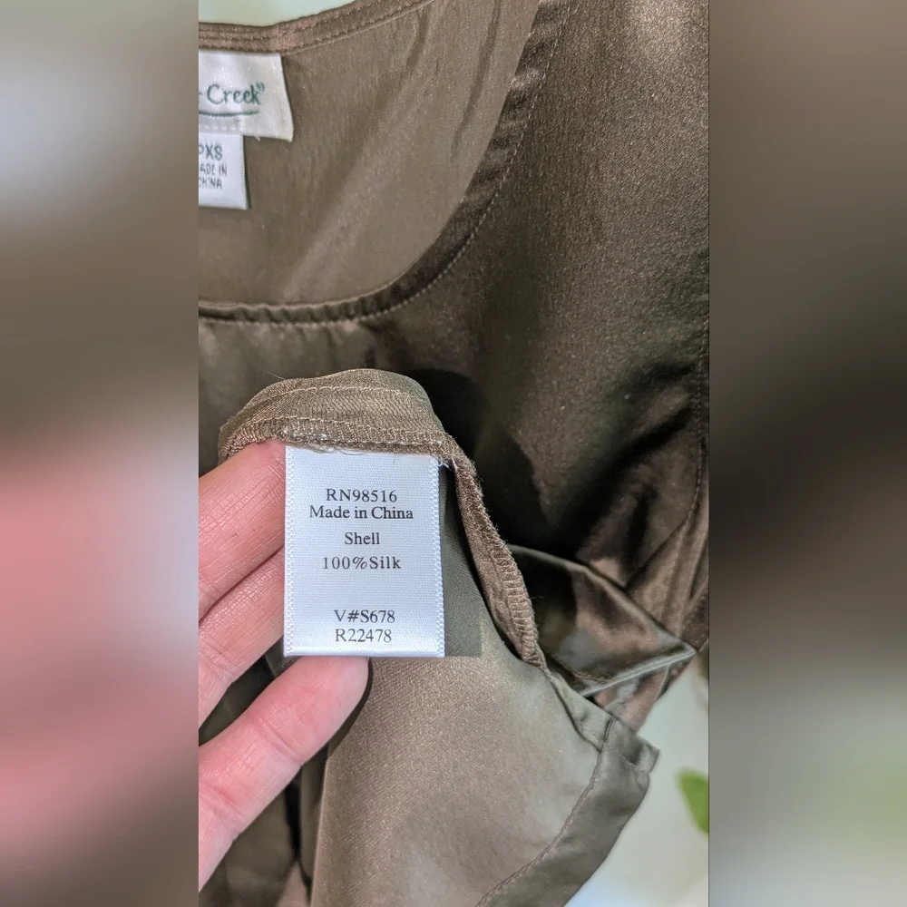 100% Silk Olive Sleeveless Tank Coldwater Creek Petite - Picture 6 of 12
